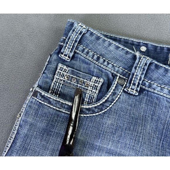 Rock and Roll Jeans 29 Blue Original Low Rise Bootcut Flare Distressed Bling Y2K - Picture 4 of 14